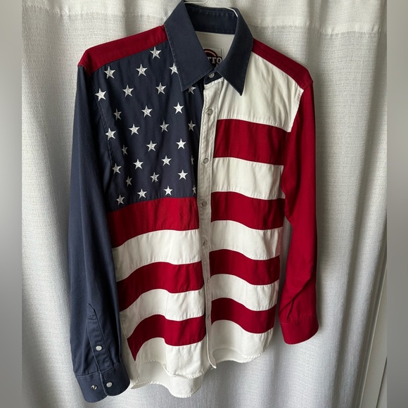 USA/America Flag Long Sleeve Men’s Button Up Snap Shirt Size Medium - Picture 1 of 8